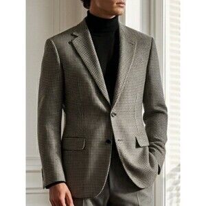 Vintage Brooks Brothers 100% Camel Hair Houndstooth Blazer - 41L - Made in USA